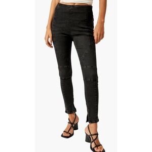 Free People We The Free Bella Moto Mid Rise Skinny Jeans 28 Black Ankle Zip NWT